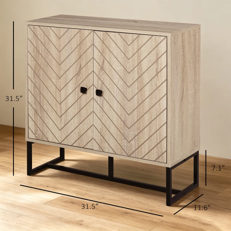 HOMCOM 31.5" Buffet Cabinet, Modern Sideboard with Adjustable Shelf, Steel Base and 2 Chevron Doors, Natural Wood