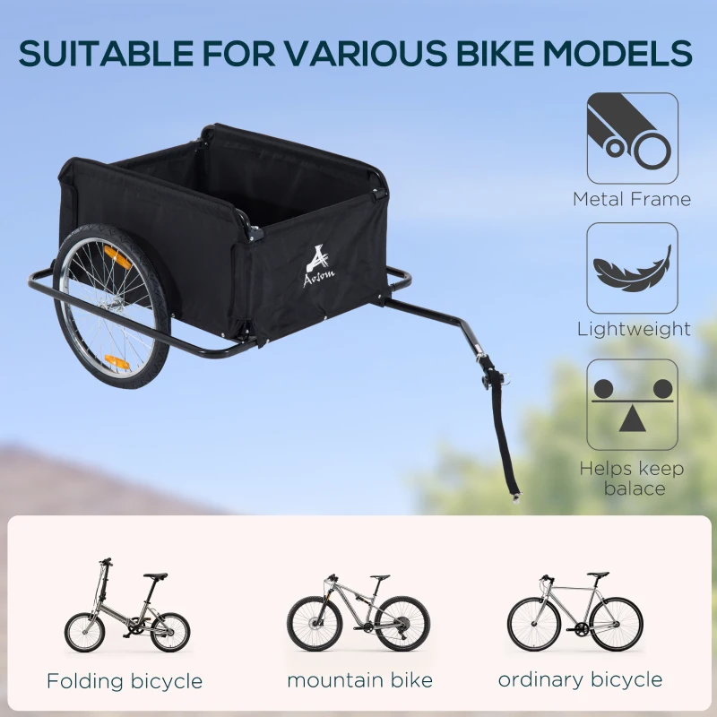 Aosom Bicycle Trailer Bike Cargo Trailer Garden Utility Cart Tool Carrier  with Removable Cover, Red