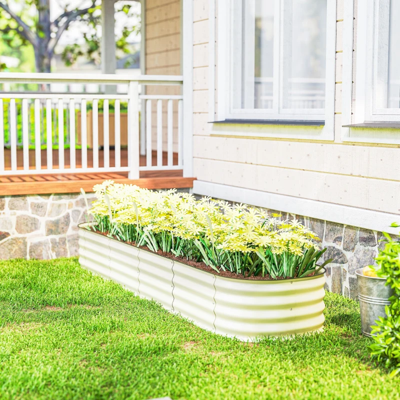 Outsunny 7.9' x 2' x 1' Galvanized Raised Garden Bed Kit, Metal Planter Box with Safety Edging, Cream
