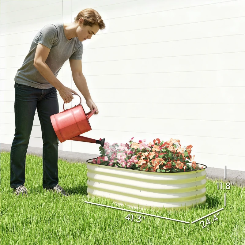 Outsunny 3.4' x 2' x 1' Galvanized Raised Garden Bed Kit, Metal Planter Box with Safety Edging, Cream