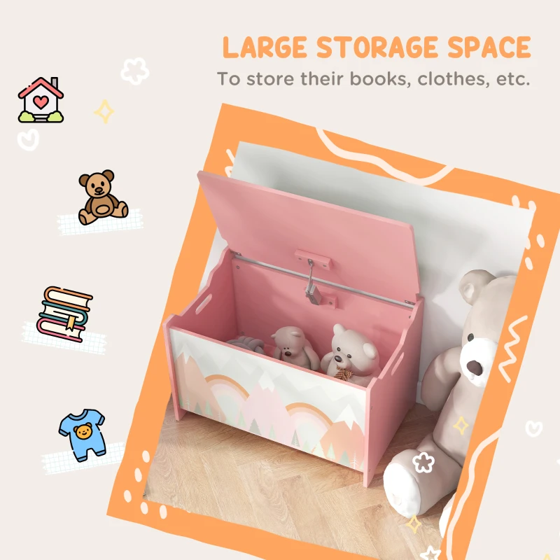Qaba Storage Chest with Lid, Storage Box Organizer for Bedroom, Pink
