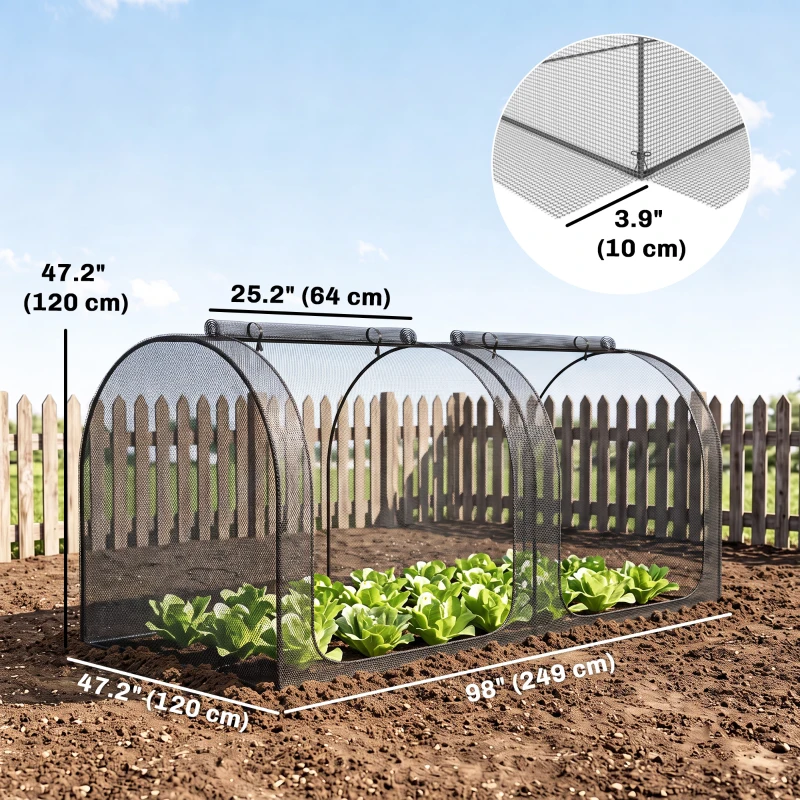 Outsunny 8' x 4' Crop Cage, Garden Plant Protector, with 2 Zippered Doors and 6 Ground Stakes, for Garden, Yard, Lawn, Black