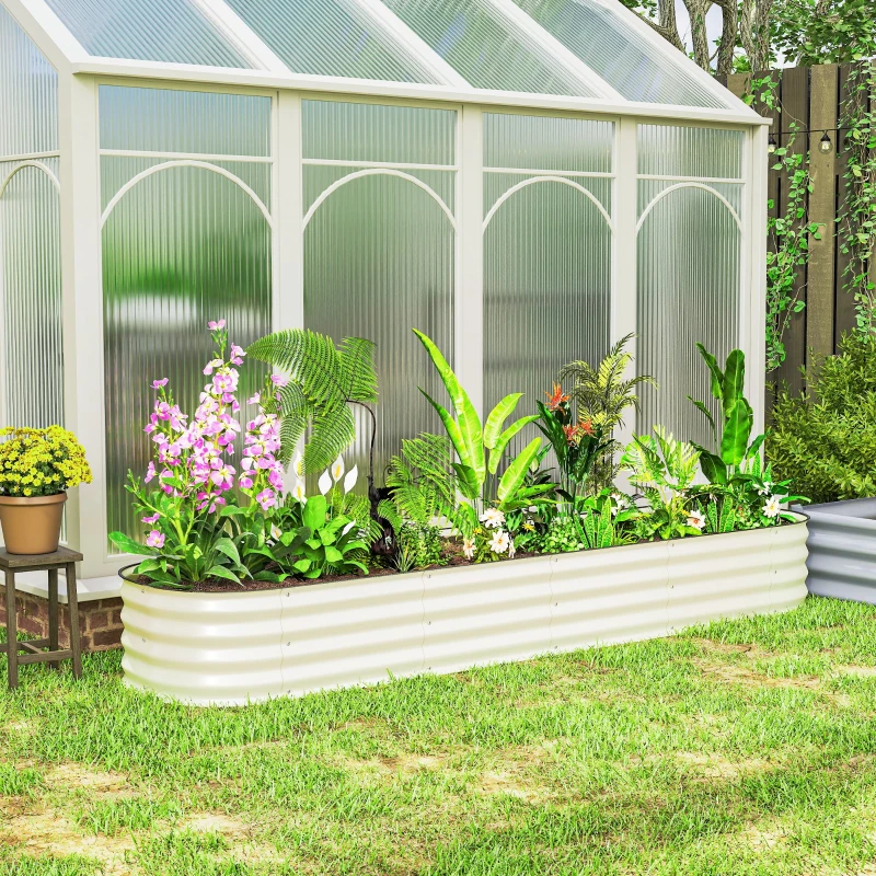 Outsunny 7.9' x 2' x 1' Galvanized Raised Garden Bed Kit, Metal Planter Box with Safety Edging, Cream