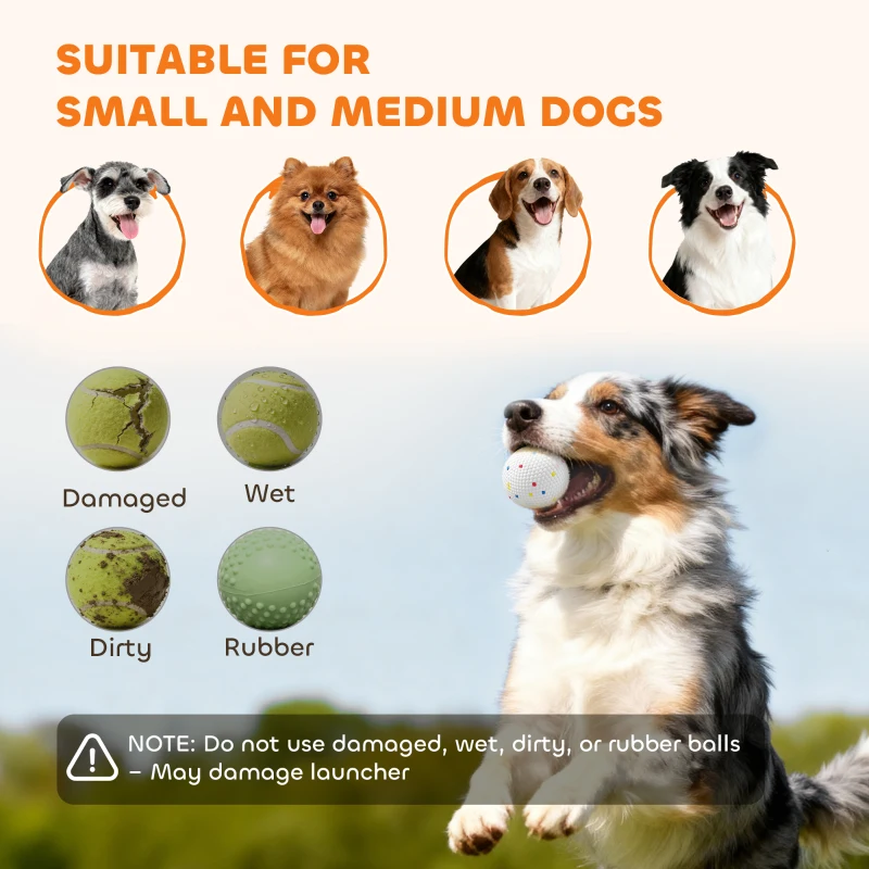 PawHut Automatic Dog Ball Launcher, Dog Ball Thrower with 5 2.3" ETPU Balls, 3 Distance Settings (20/33/46 ft) for Small Medium Pets, Green