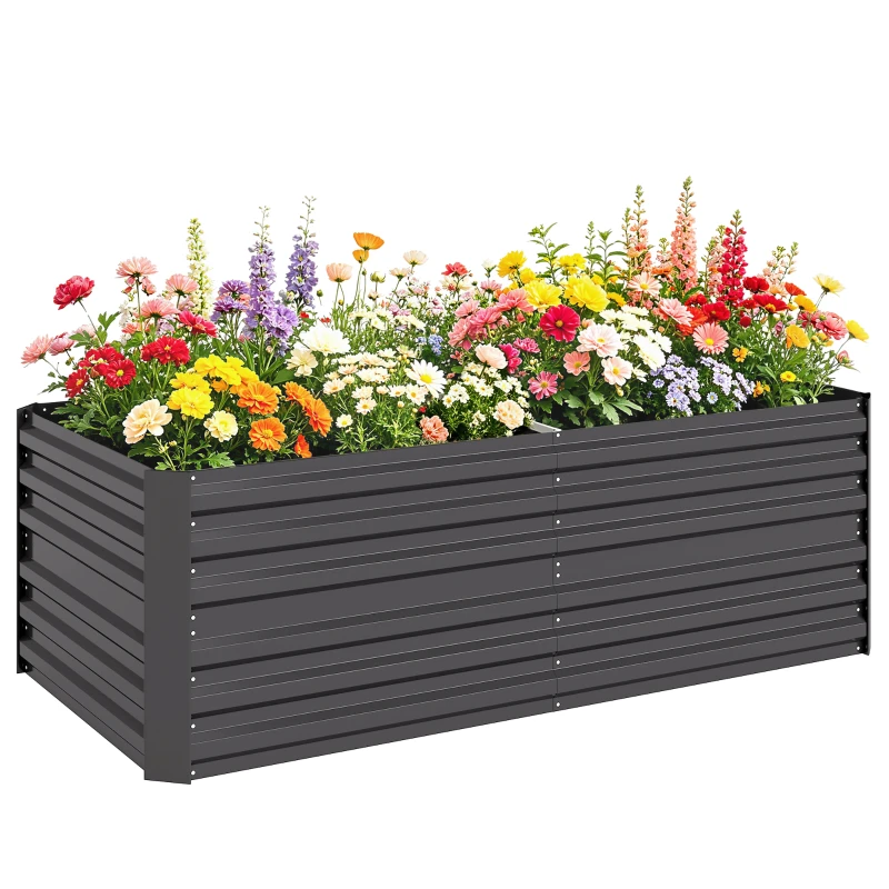 Outsunny Galvanized Raised Garden Bed, Steel Outdoor Planters with Reinforced Rods, 71" x 36" x 23", Dark Gray