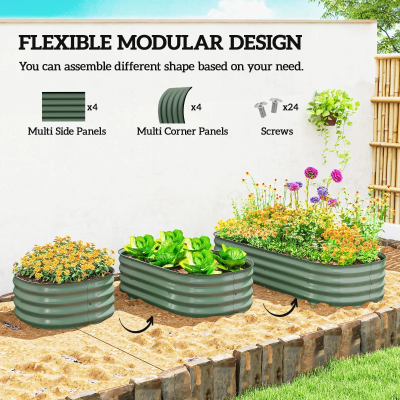 Outsunny 4.9' x 2' x 1' Galvanized Raised Garden Bed Kit, Metal Planter Box with Safety Edging, Green