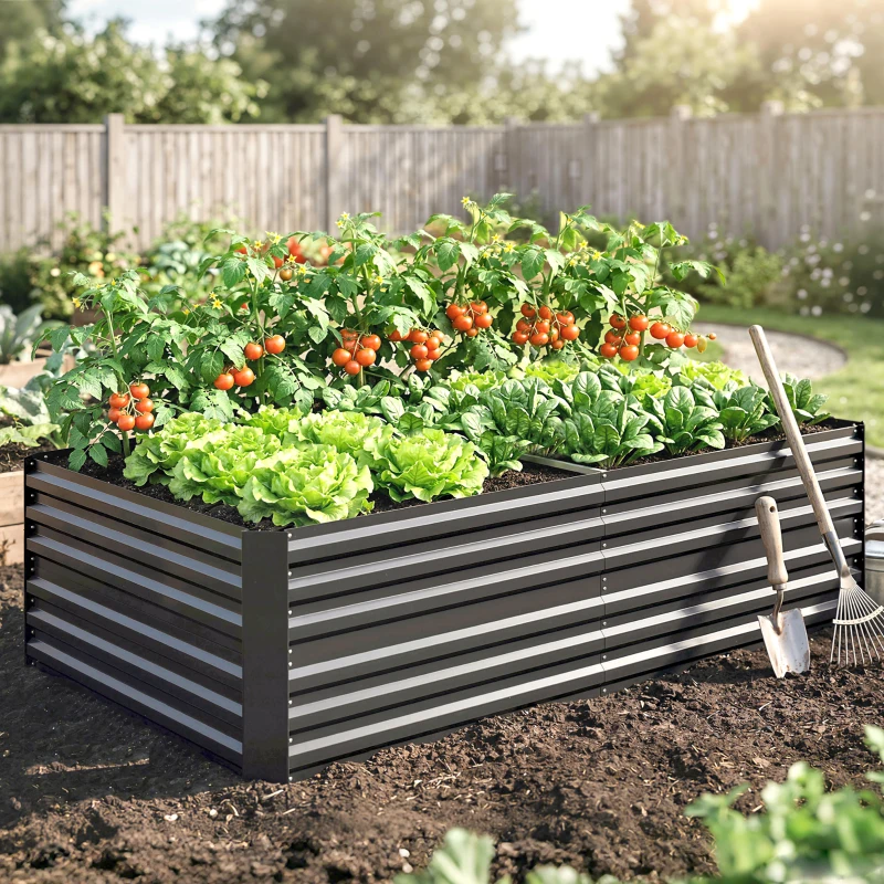 Outsunny Galvanized Raised Garden Bed, Steel Outdoor Planters with Reinforced Rods, 71" x 36" x 23", Dark Gray