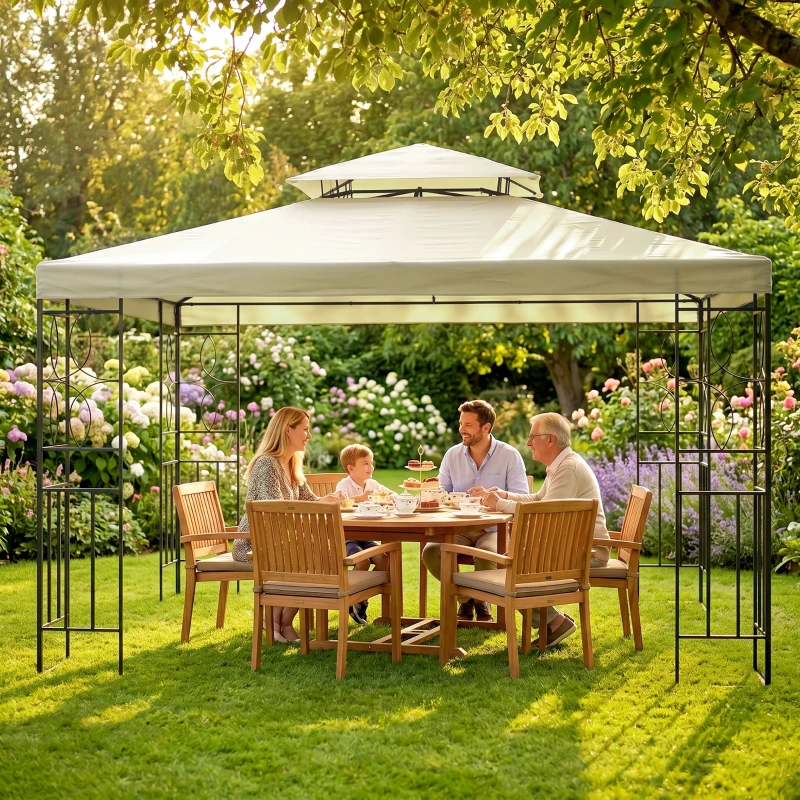 Outsunny 10x13ft Steel Gazebo Sun Shelter Patio Outdoor Party Event Canopy Vented Roof Cream White