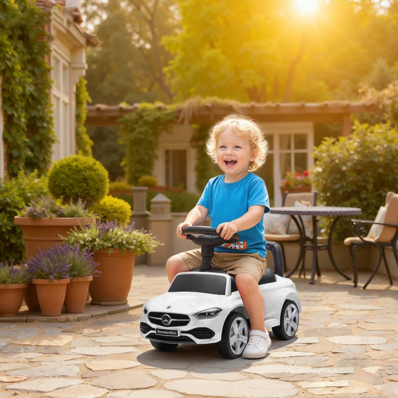 Qaba Mercedes-Benz C-Class Licensed Ride-On Push Car, Baby Stroller Walking Car with Parent Control Handle, Horn, White