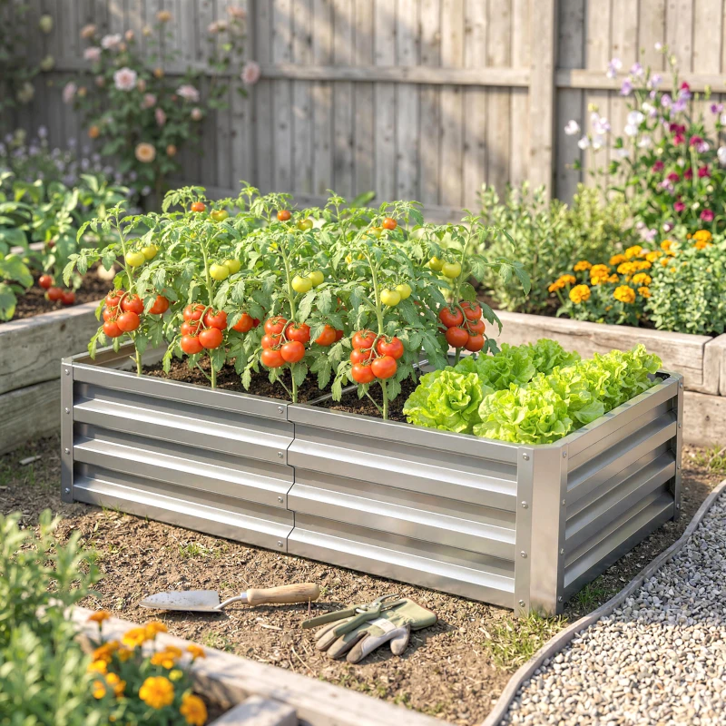 Outsunny Galvanized Raised Garden Bed, 4' x 2' x 1' Metal Planter Box, for Growing Vegetables, Flowers, Herbs, Succulents, Green