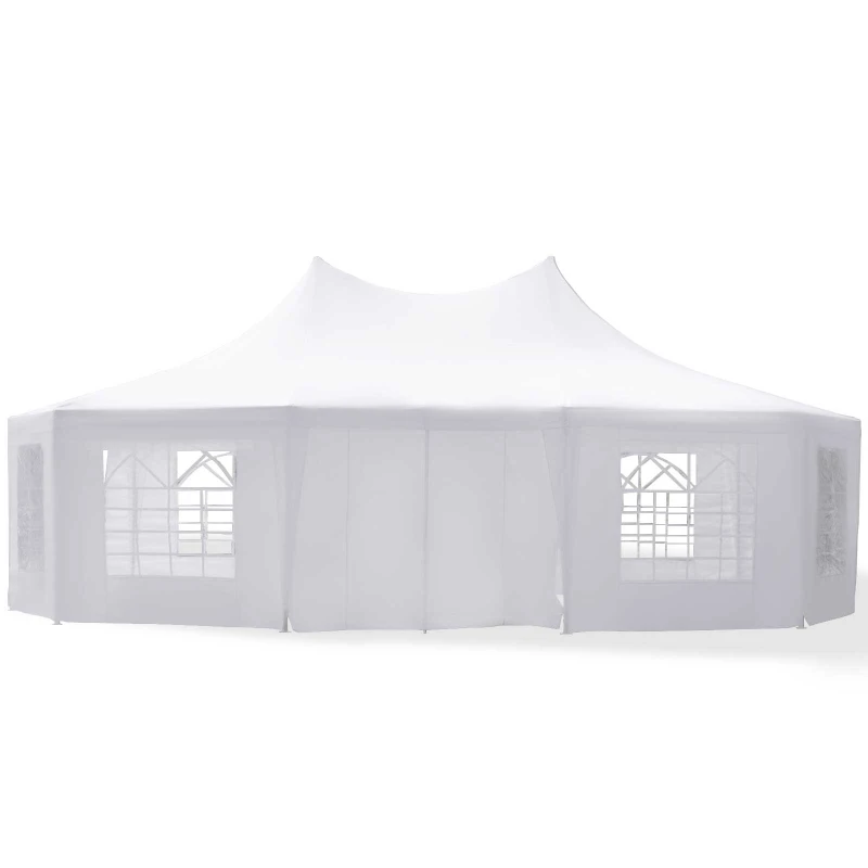 Outsunny 21' x 29' Wedding Event Party Tent High Peak Decagonal Outdoor Gazebo Canopy with Removable Walls White