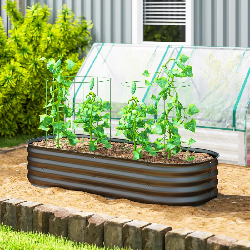 Outsunny 4.9' x 2' x 1' Galvanized Raised Garden Bed Kit, Metal Planter Box with Safety Edging, Dark Gray