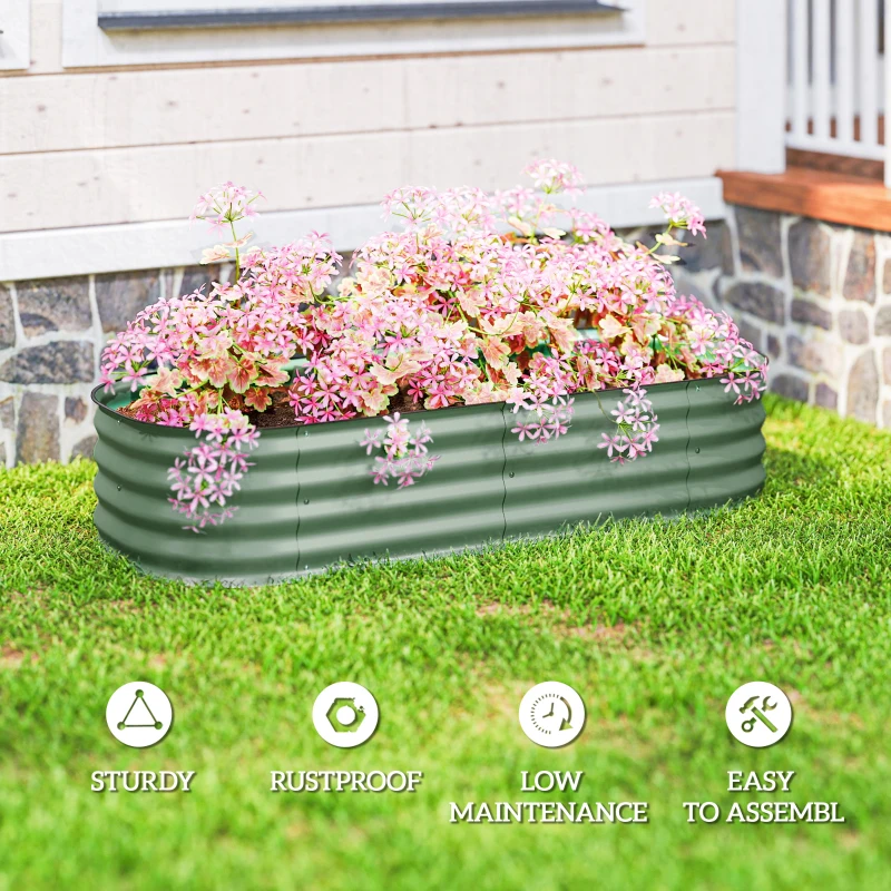 Outsunny 4.9' x 2' x 1' Galvanized Raised Garden Bed Kit, Metal Planter Box with Safety Edging, Green