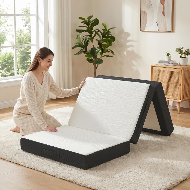 HOMCOM Trifold Mattress, 6 Inch Memory Foam Mattress for Guest, Camping, RV, Travel, Yoga, Made in USA, 75" x 38" x 6"