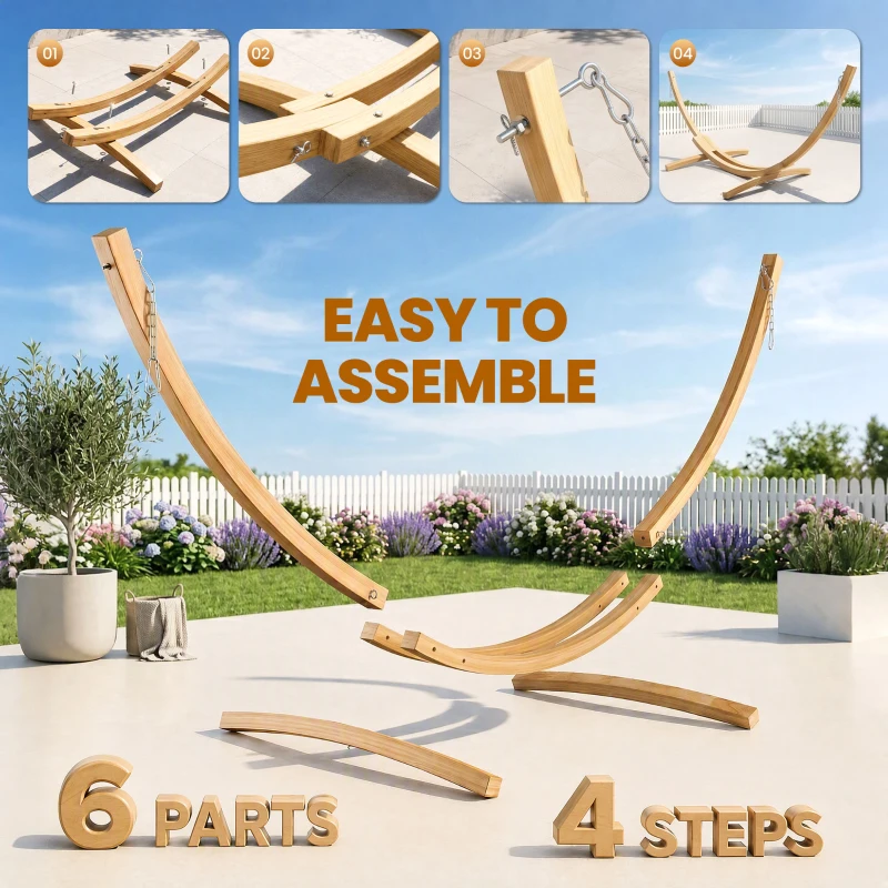 Outsunny 11' Wooden Hammock Stand Universal Garden Picnic Camp Accessories, Curved Arc Design Stand, 264lbs Capacity