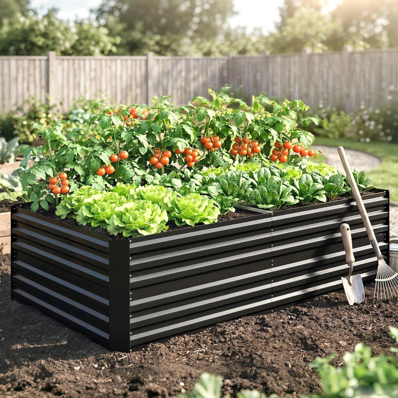 Outsunny Galvanized Raised Garden Bed, Steel Outdoor Planters with Reinforced Rods, 71" x 36" x 23", Black