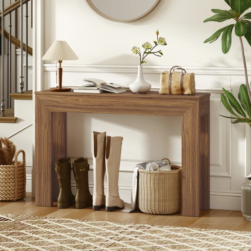 HOMCOM Modern Console Table, 47" Narrow Entryway Table, Walnut