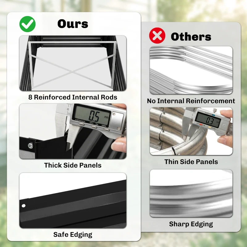 Outsunny Galvanized Raised Garden Bed, Steel Outdoor Planters with Reinforced Rods, 71" x 36" x 23", Black