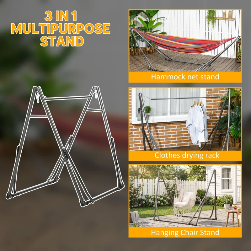 Outsunny Portable Hammock Stand, 3-in-1 Hanging Chair Stand Clothes Drying Rack, Patio, Garden, Yard, Black