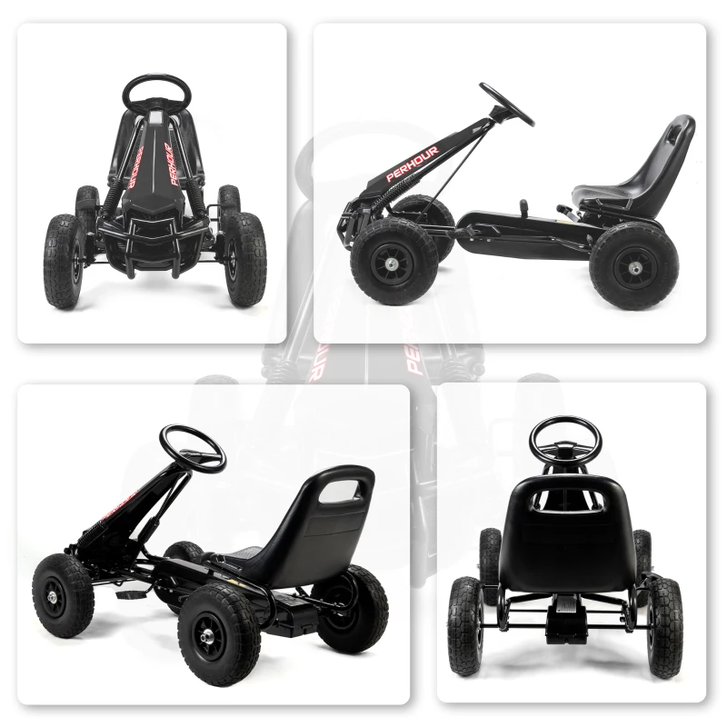 Qaba Kids Go Kart, Pedal Car with Adjustable Seat, EVA Wheels, Brake, for Boys & Girls Aged 3-8 Years Old, Black