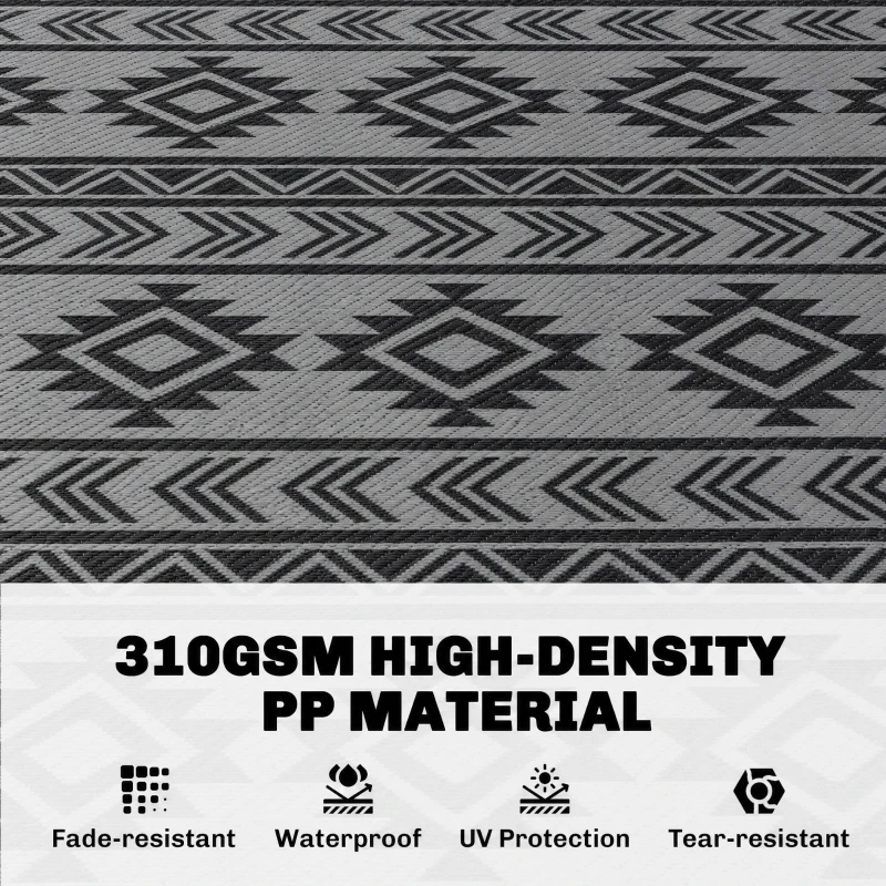 Outsunny Reversible Outdoor RV Rug, Patio Floor Mat, 6' x 9' Plastic Straw Rug for Backyard, Deck, Beach, Camping, Black & Grey