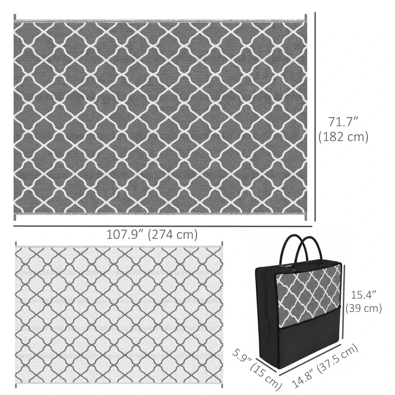 Outsunny Waterproof  Outdoor Rug, 6' x 9' RV Rug Reversible Mat for Backyard, Deck, Picnic, Beach, Camping, Grey & White Net