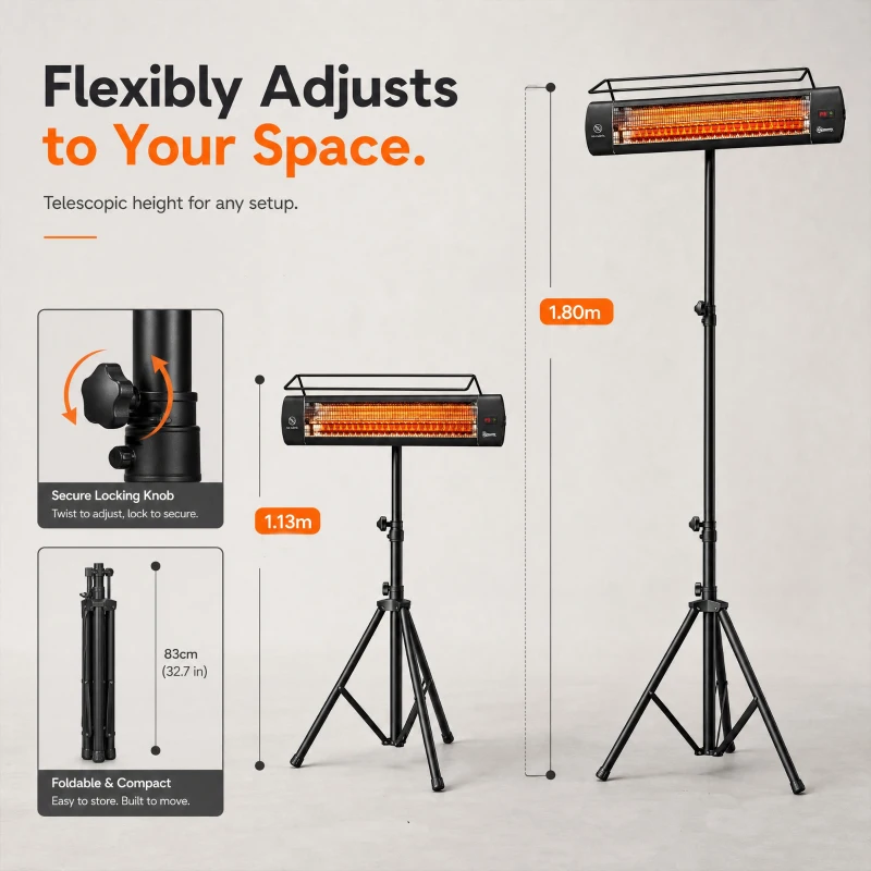 Outsunny Electric Patio Heater, 1500 W Standing IP65 Outdoor Infrared Heater with Tripod, 3 Heat Levels, 24H Timer, Black