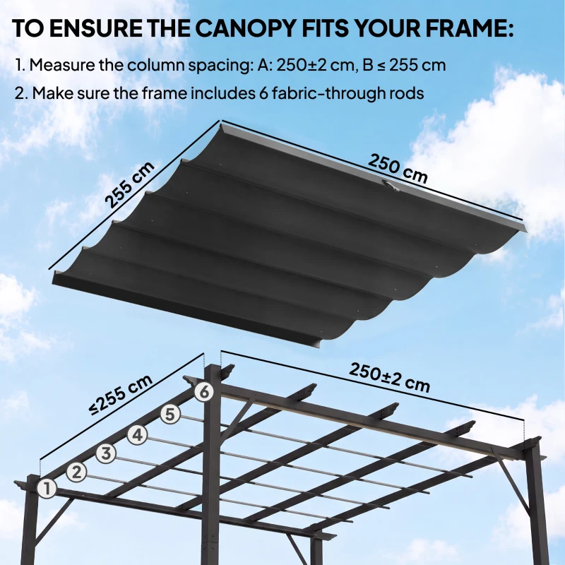 Outsunny 8.2' x 8.4' Retractable Pergola Canopy Replacement for 10' x 10' Frame, Cover Replacement (Cover Top Only), Dark Grey