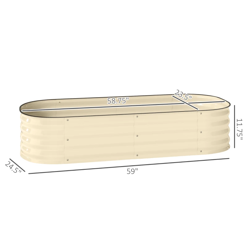 Outsunny 4.9' x 2' x 1' Galvanized Raised Garden Bed Kit, Metal Planter Box with Safety Edging, Cream
