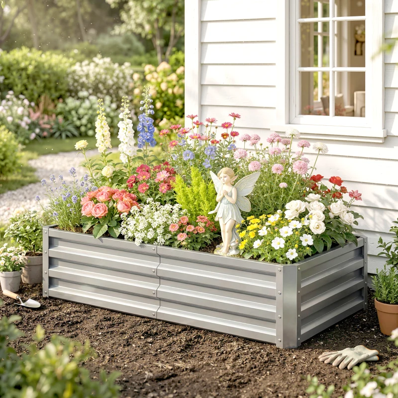 Outsunny Galvanized Raised Garden Bed, 4' x 2' x 1' Metal Planter Box, for Growing Vegetables, Flowers, Herbs, Succulents, Green