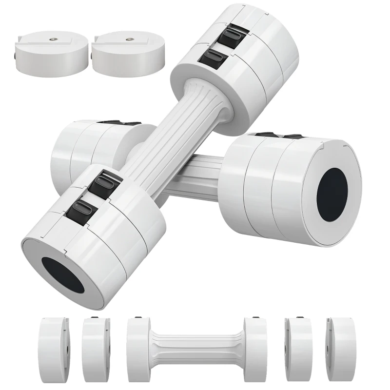Soozier 11lbs Adjustable Dumbbell Set of Two, Hand Weights with 12 Weight Plates and Non-Slip Handles, for Men and Women, Home Gym Workout, White