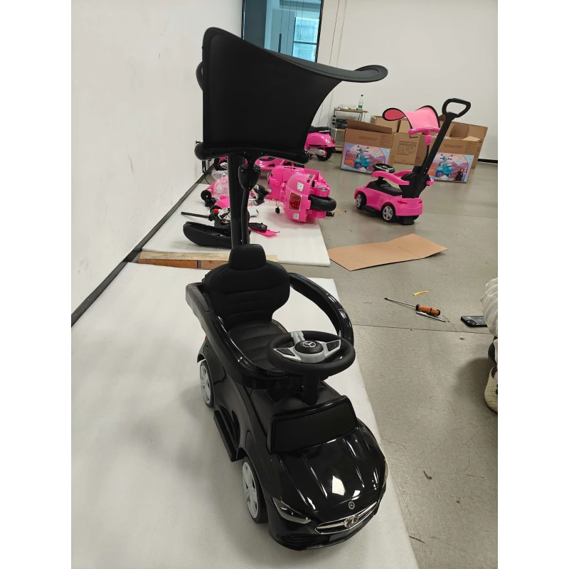Qaba 3 in 1 Toddler Push Car Licensed Mercedes-Benz with Push Handle, Canopy, Guardrails, Horn, Music for 18-36 Months, Black