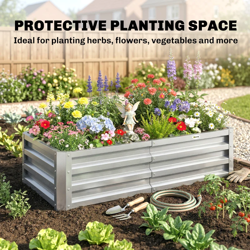 Outsunny Galvanized Raised Garden Bed, 4' x 2' x 1' Metal Planter Box, for Growing Vegetables, Flowers, Herbs, Succulents, Green