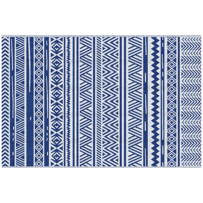Outsunny Reversible Outdoor Rug, Patio Floor Mat, 6'x9' Plastic Straw Rug for Backyard Deck, Beach, Camping, Dark Blue and White