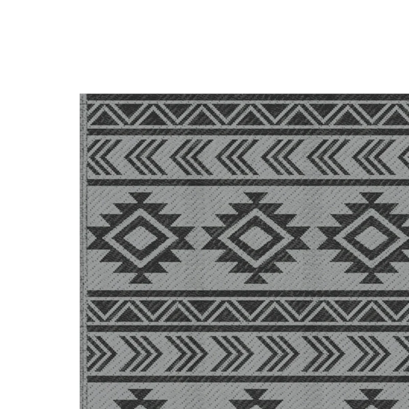 Outsunny Reversible Outdoor RV Rug, Patio Floor Mat, 6' x 9' Plastic Straw Rug for Backyard, Deck, Beach, Camping, Black & Grey