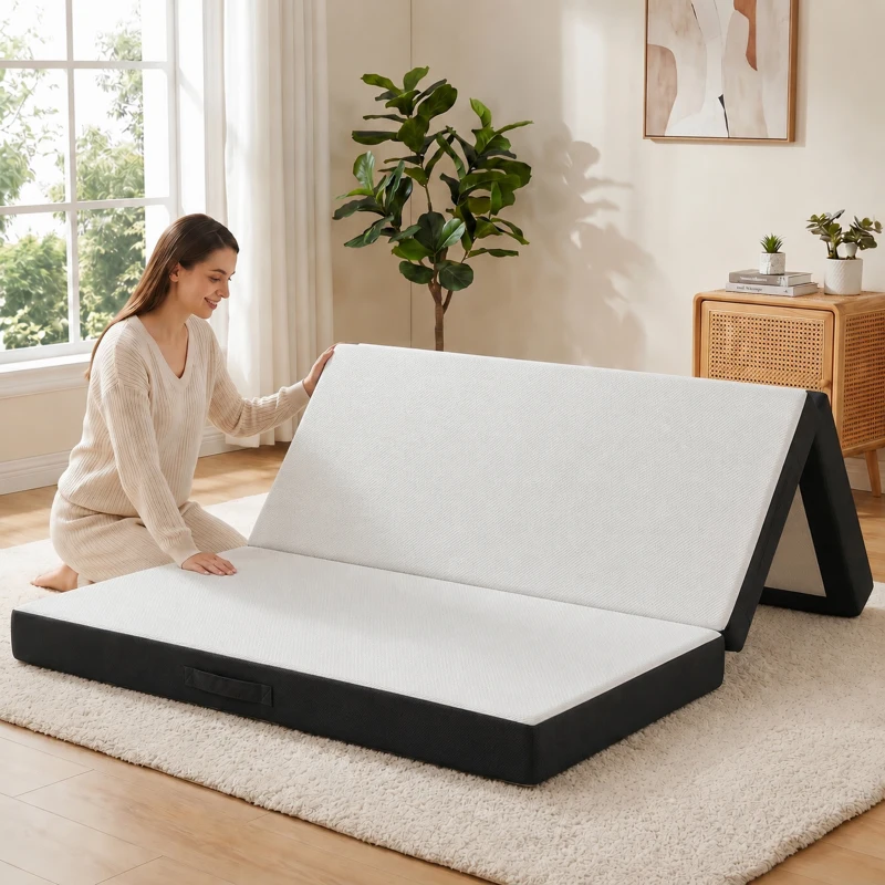 HOMCOM Trifold Mattress, 6 Inch Memory Foam Mattress for Guest, Camping, RV, Travel, Yoga, Made in USA, 80" x 60" x 6"