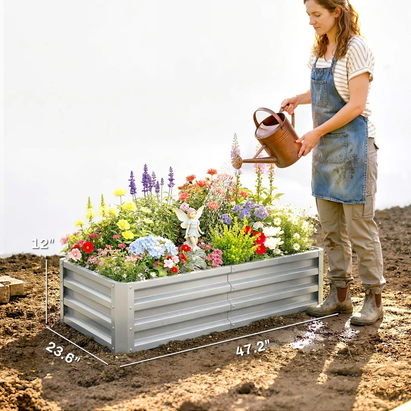 Outsunny Galvanized Raised Garden Bed, 4' x 2' x 1' Metal Planter Box, for Growing Vegetables, Flowers, Herbs, Succulents, Green