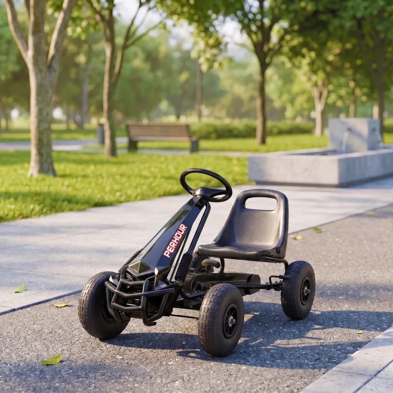 Qaba Kids Go Kart, Pedal Car with Adjustable Seat, EVA Wheels, Brake, for Boys & Girls Aged 3-8 Years Old, Black