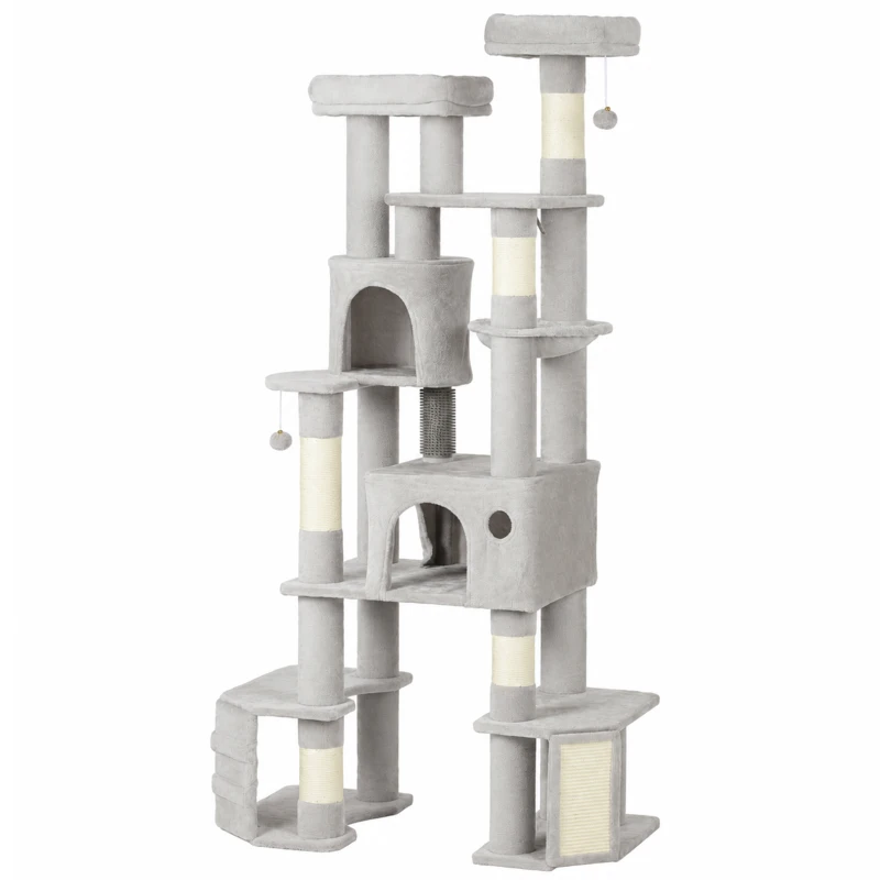 PawHut 79" Tall Cat Tree for Indoor Large Cats Adult with Split Baseboard, 2 Cat Condos, 2 Beds, 5 Sisal Scratching Posts