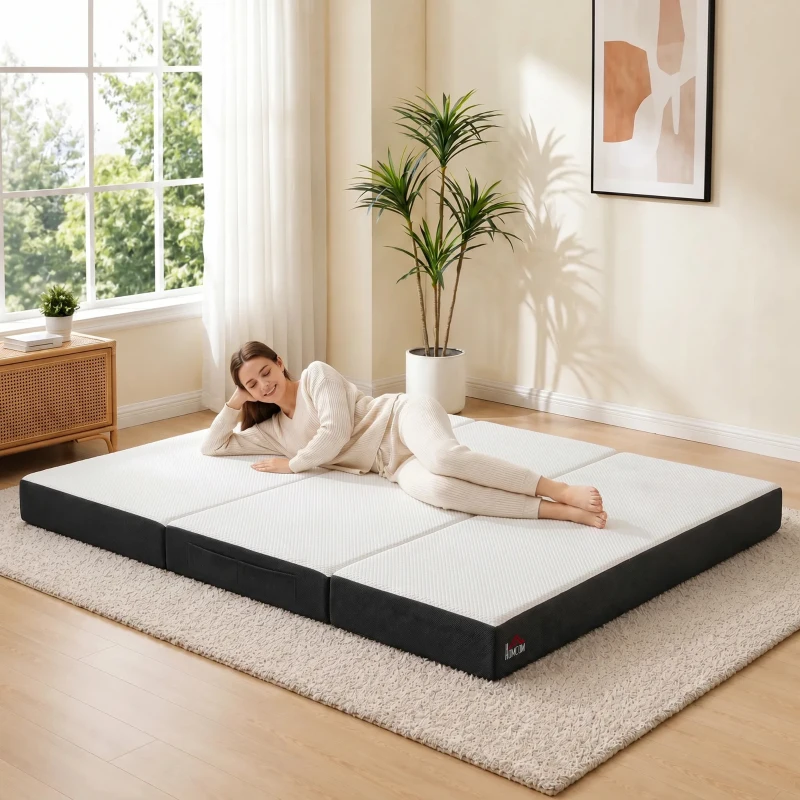 HOMCOM Trifold Mattress, 6 Inch Memory Foam Mattress for Guest, Camping, RV, Travel, Yoga, Made in USA, 80" x 60" x 6"