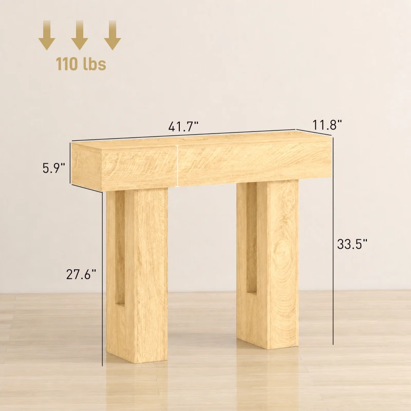 HOMCOM 42 Inch Console Table, Sofa Table Behind the Couch with Thickened Tabletop for Living Room, Hallway, Entrance, Oak