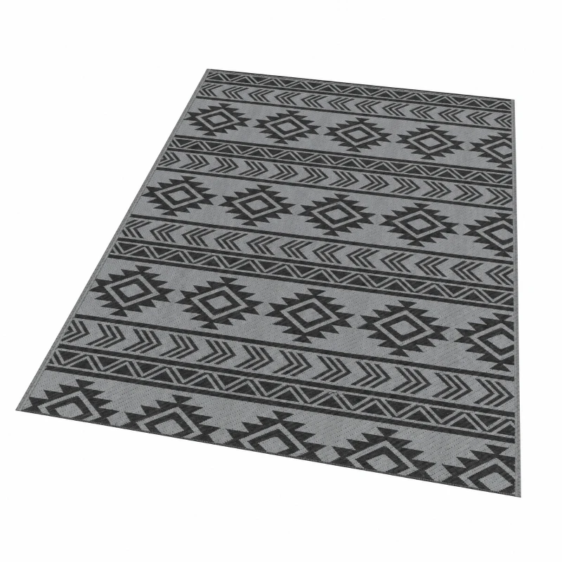 Outsunny Reversible Outdoor RV Rug, Patio Floor Mat, 6' x 9' Plastic Straw Rug for Backyard, Deck, Beach, Camping, Black & Grey