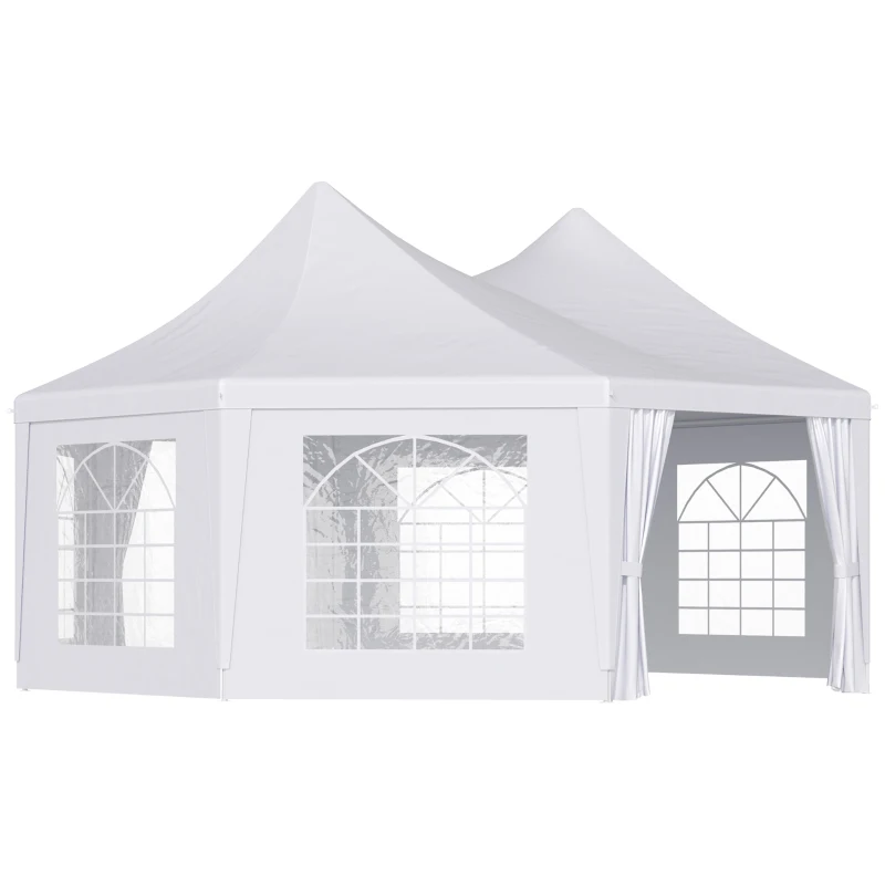 Outsunny 16' x 22' Wedding Event Party Tent High Peak Octagonal Outdoor Gazebo Canopy with Removable Walls White