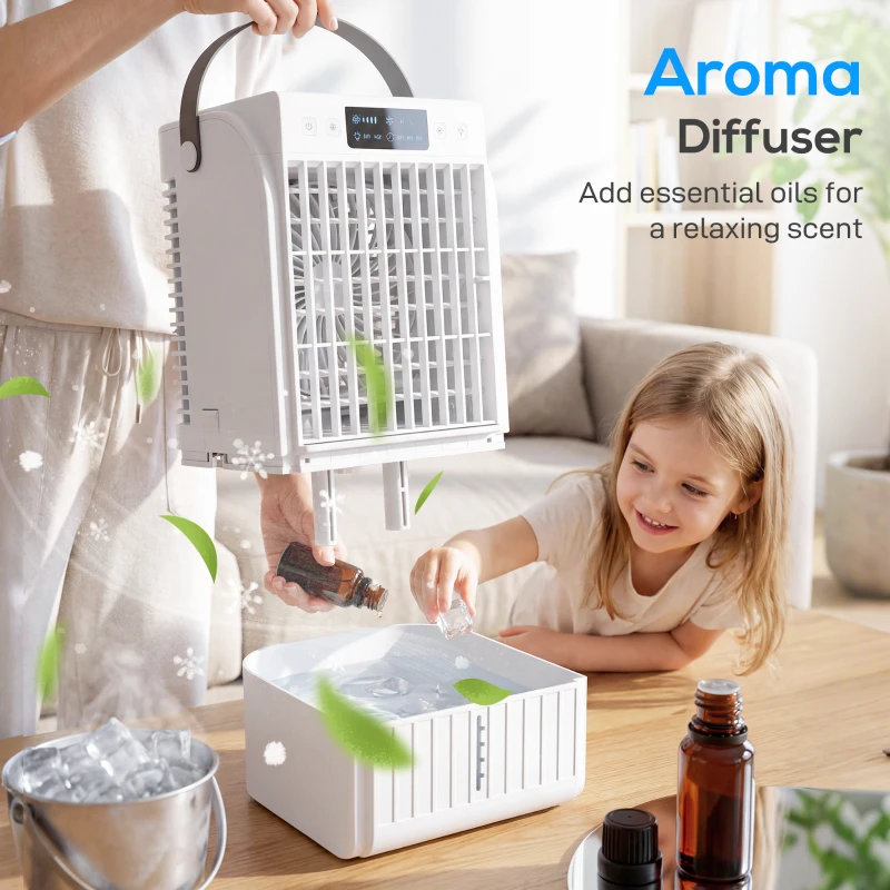 HOMCOM Evaporative Air Cooler, 4-in-1 Portable Air Conditioner with 4 Wind Speed, 2 Mist Mode, RGB 7 LED Light