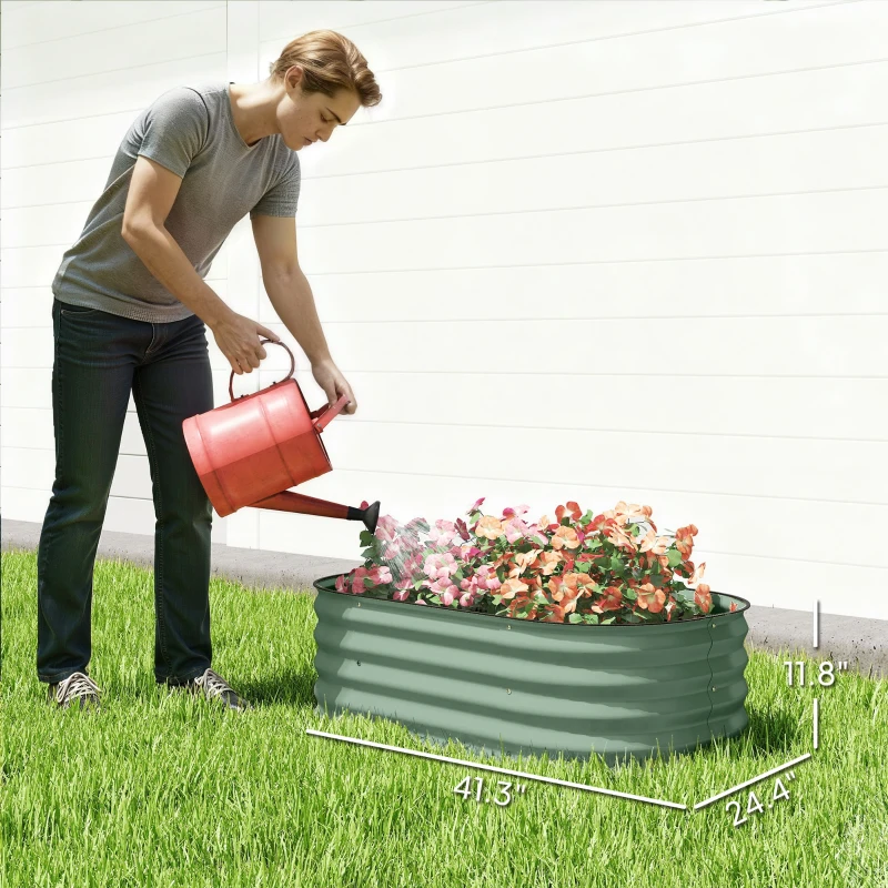 Outsunny 3.4' x 2' x 1' Galvanized Raised Garden Bed Kit, Metal Planter Box with Safety Edging, Green