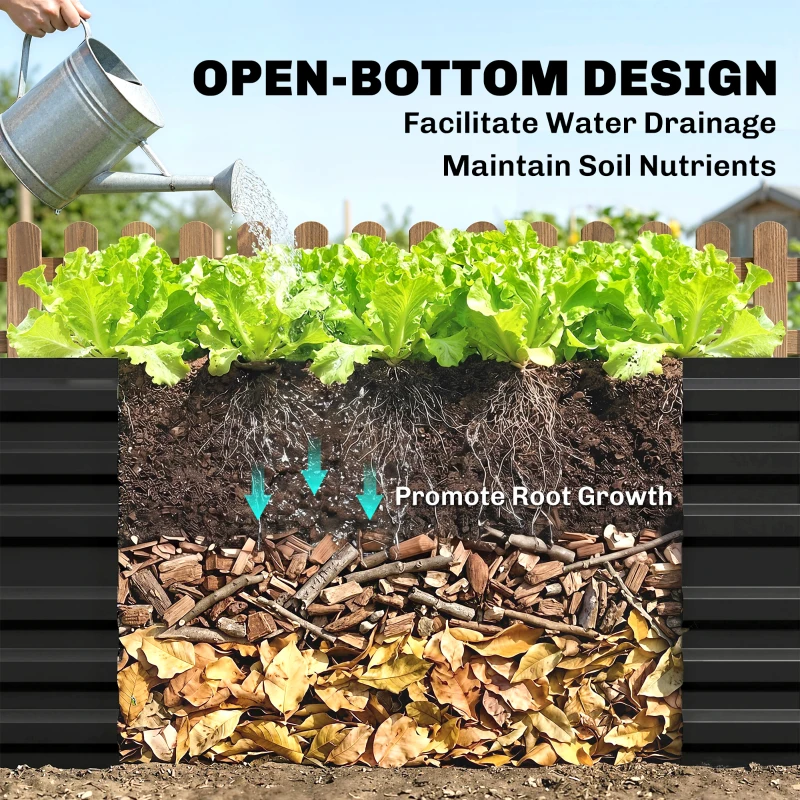 Outsunny Galvanized Raised Garden Bed, Steel Outdoor Planters with Reinforced Rods, 71" x 36" x 23", Black
