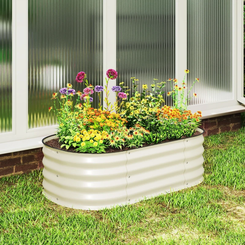 Outsunny 3.4' x 2' x 1' Galvanized Raised Garden Bed Kit, Metal Planter Box with Safety Edging, Cream