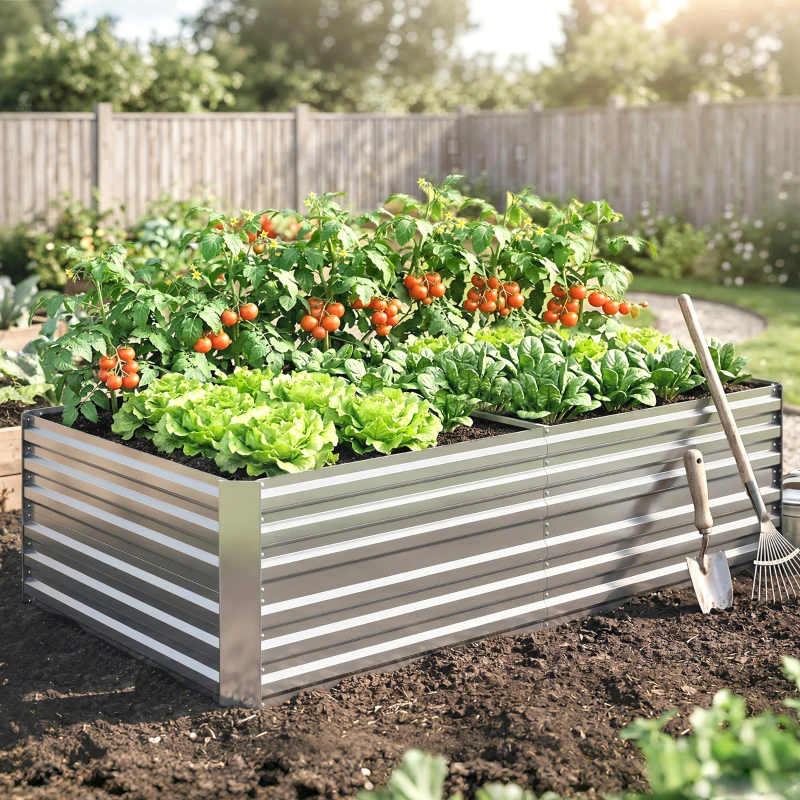 Outsunny Galvanized Raised Garden Bed, Steel Outdoor Planters with Reinforced Rods, 71" x 36" x 23", Silver
