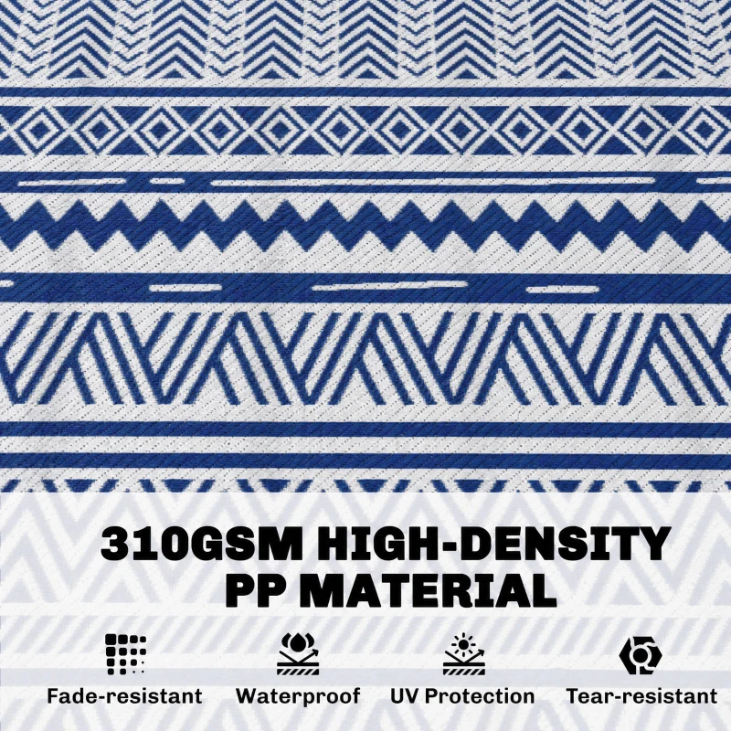 Outsunny Reversible Outdoor Rug, Patio Floor Mat, 6'x9' Plastic Straw Rug for Backyard Deck, Beach, Camping, Dark Blue and White
