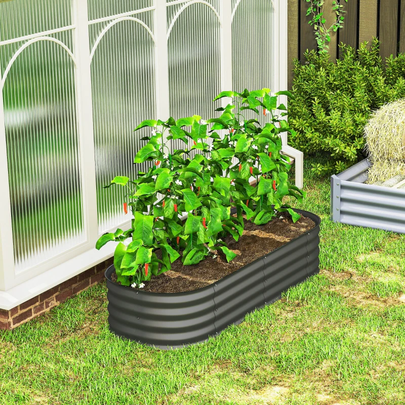Outsunny 4.9' x 2' x 1' Galvanized Raised Garden Bed Kit, Metal Planter Box with Safety Edging, Dark Gray